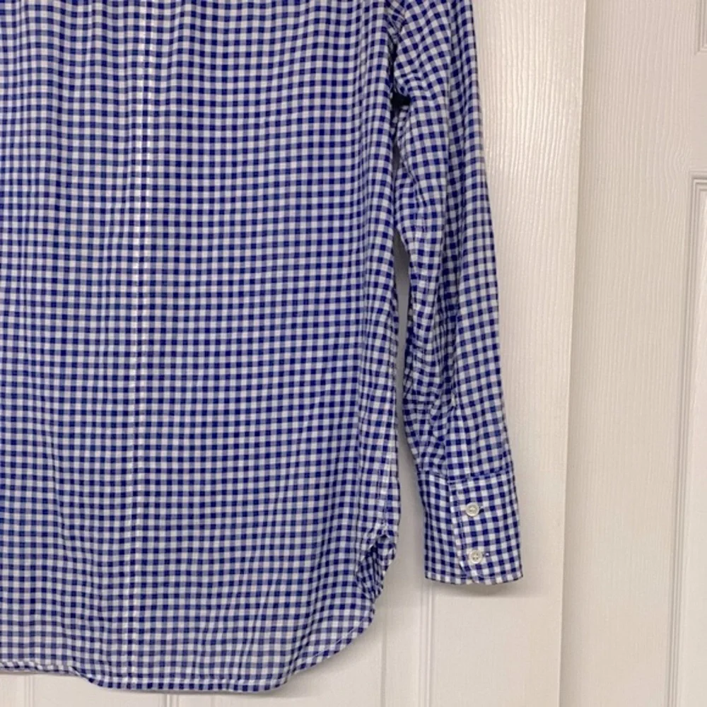 J. Crew Gingham Check Blue Button Front Classic Top Sz 0